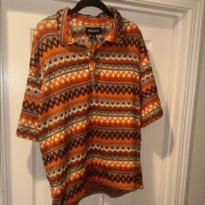 Reason Men's Vibrant Orange and Brown Polo Shirt